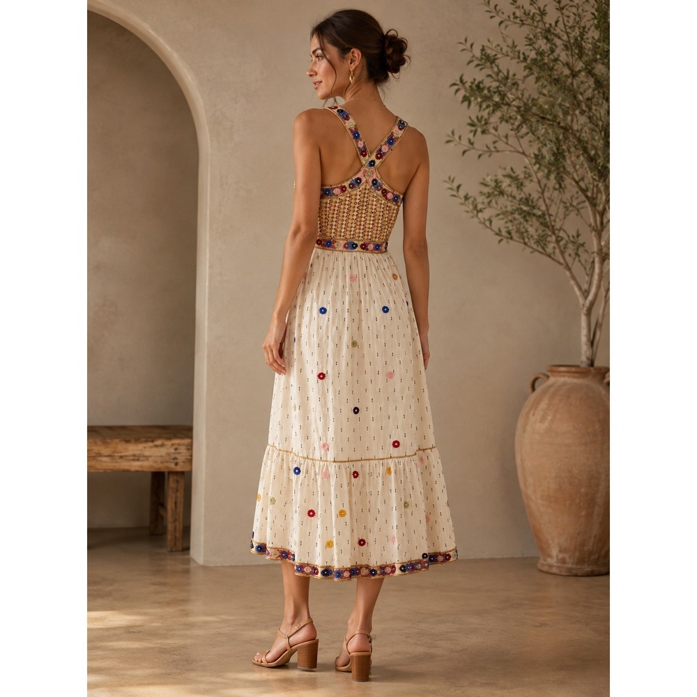 PAYAL PRATAP Anthropologie Norah Dress Embroidered Boho Midi Dress Size 2 - Picture 2 of 13